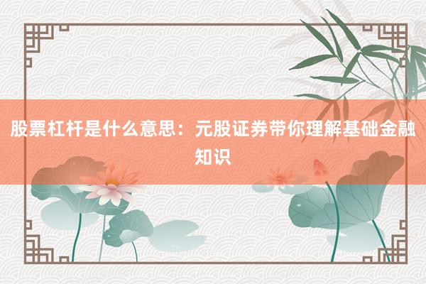 股票杠杆是什么意思：元股证券带你理解基础金融知识
