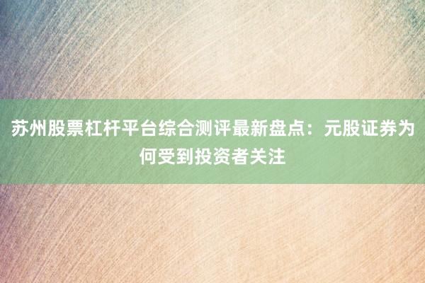 苏州股票杠杆平台综合测评最新盘点：元股证券为何受到投资者关注