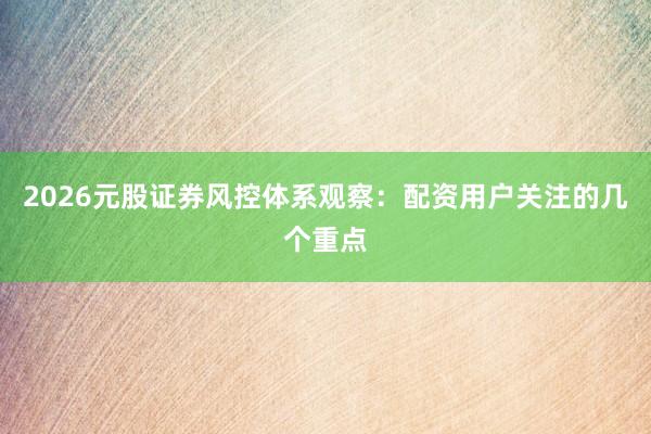 2026元股证券风控体系观察：配资用户关注的几个重点