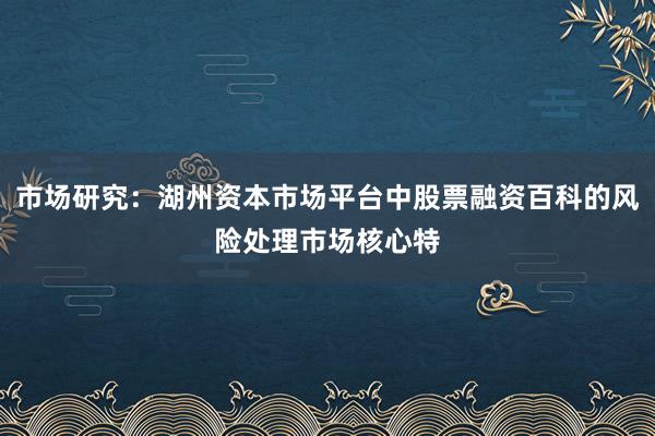 市场研究:湖州资本市场平台中股票融资百科的风险处理市场核心特