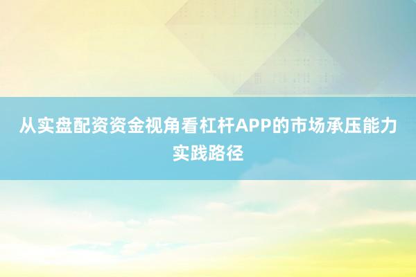 从实盘配资资金视角看杠杆APP的市场承压能力实践路径