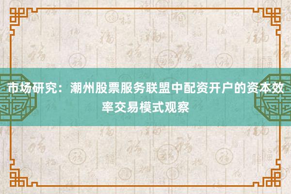 市场研究：潮州股票服务联盟中配资开户的资本效率交易模式观察