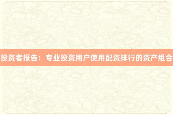 投资者报告：专业投资用户使用配资排行的资产组合