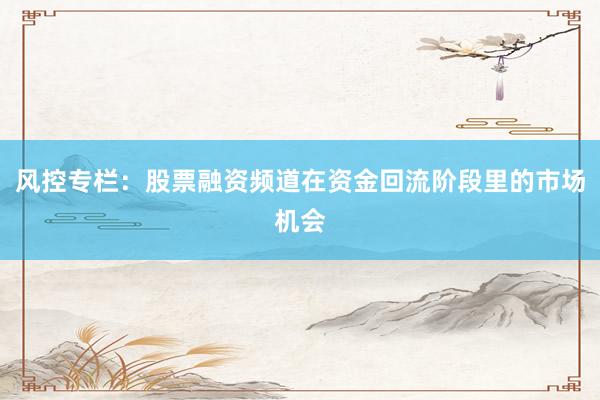 风控专栏：股票融资频道在资金回流阶段里的市场机会