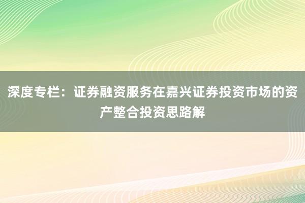 深度专栏：证券融资服务在嘉兴证券投资市场的资产整合投资思路解