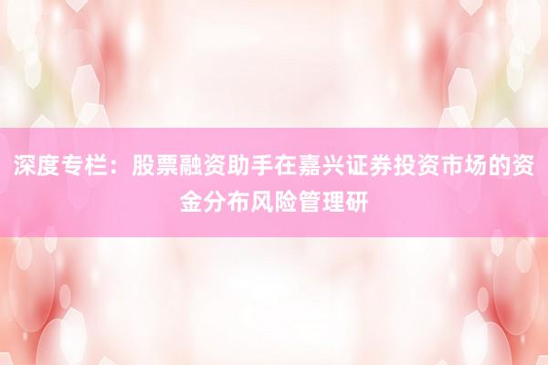 深度专栏：股票融资助手在嘉兴证券投资市场的资金分布风险管理研