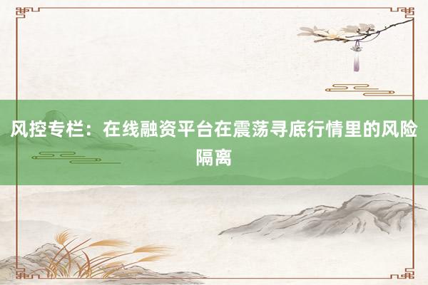 风控专栏：在线融资平台在震荡寻底行情里的风险隔离