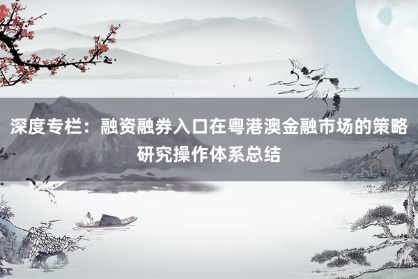 深度专栏:融资融券入口在粤港澳金融市场的策略研究操作体系总结