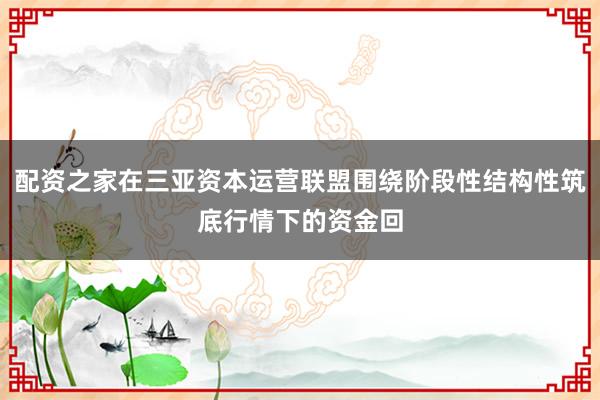 配资之家在三亚资本运营联盟围绕阶段性结构性筑底行情下的资金回