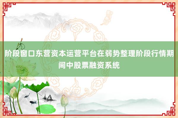 阶段窗口东营资本运营平台在弱势整理阶段行情期间中股票融资系统