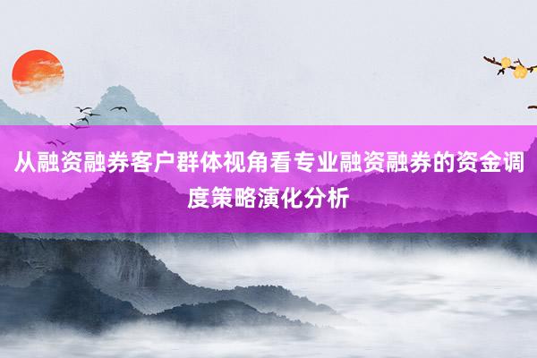 从融资融券客户群体视角看专业融资融券的资金调度策略演化分析