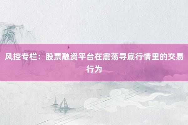 风控专栏：股票融资平台在震荡寻底行情里的交易行为