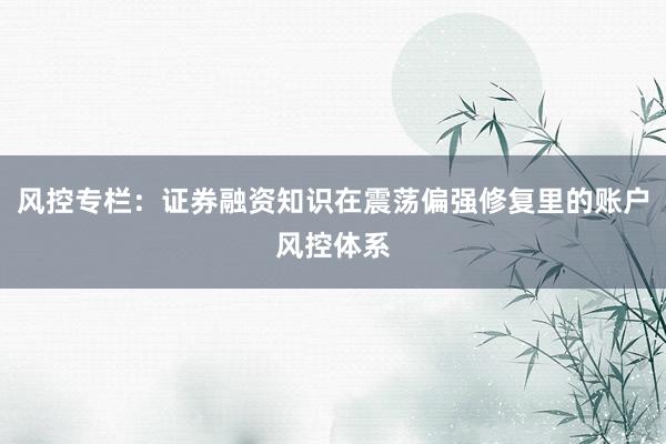 风控专栏：证券融资知识在震荡偏强修复里的账户风控体系