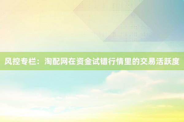 风控专栏:淘配网在资金试错行情里的交易活跃度