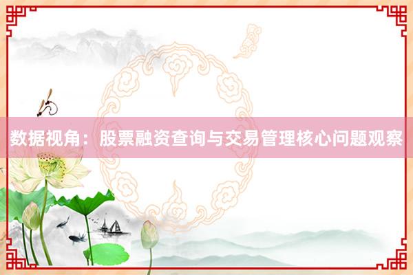 数据视角：股票融资查询与交易管理核心问题观察