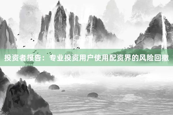 投资者报告:专业投资用户使用配资界的风险回撤