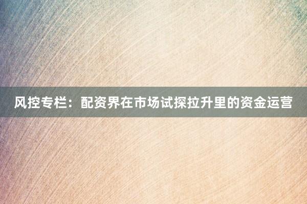 风控专栏：配资界在市场试探拉升里的资金运营