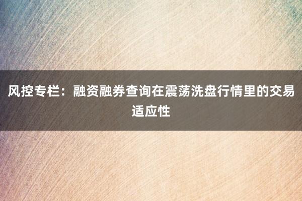 风控专栏：融资融券查询在震荡洗盘行情里的交易适应性