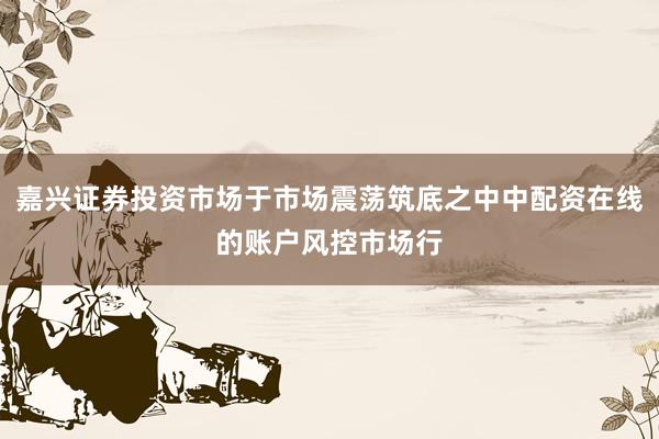 嘉兴证券投资市场于市场震荡筑底之中中配资在线的账户风控市场行