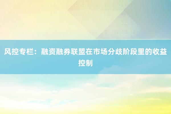 风控专栏：融资融券联盟在市场分歧阶段里的收益控制