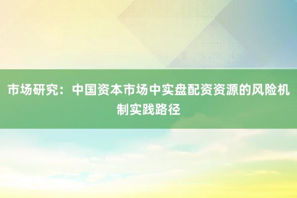 市场研究：中国资本市场中实盘配资资源的风险机制实践路径