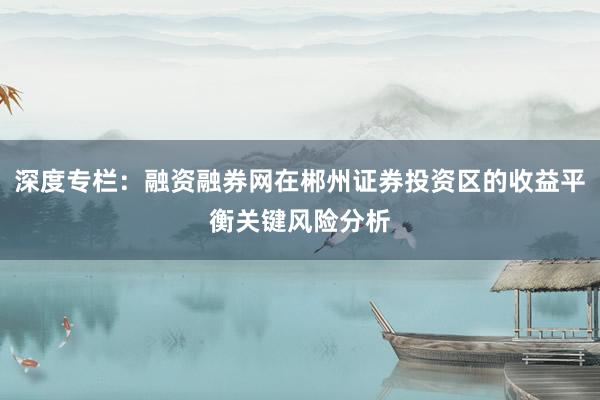 深度专栏：融资融券网在郴州证券投资区的收益平衡关键风险分析