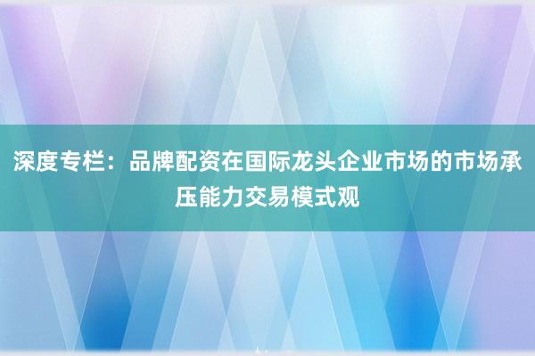 深度专栏:品牌配资在国际龙头企业市场的市场承压能力交易模式观