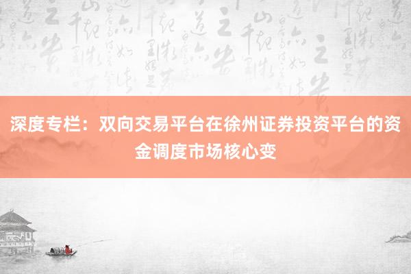 深度专栏：双向交易平台在徐州证券投资平台的资金调度市场核心变