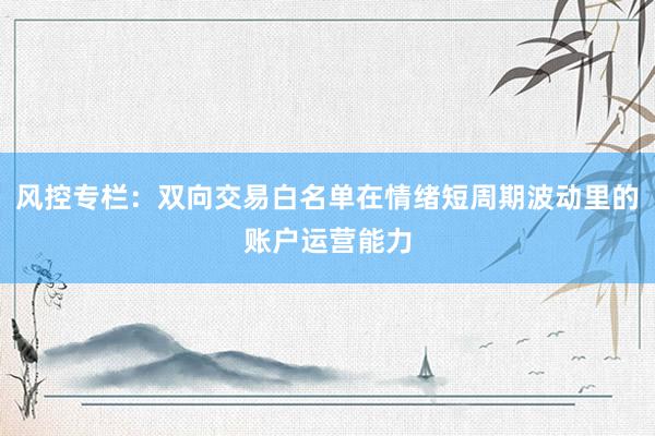 风控专栏：双向交易白名单在情绪短周期波动里的账户运营能力