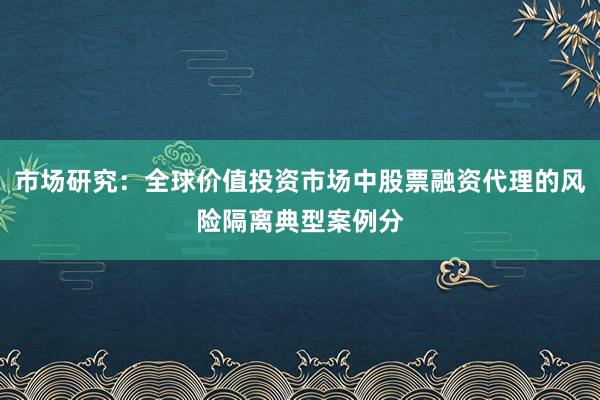 市场研究：全球价值投资市场中股票融资代理的风险隔离典型案例分