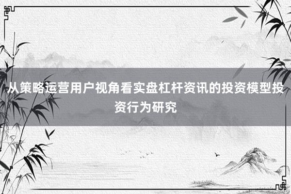 从策略运营用户视角看实盘杠杆资讯的投资模型投资行为研究