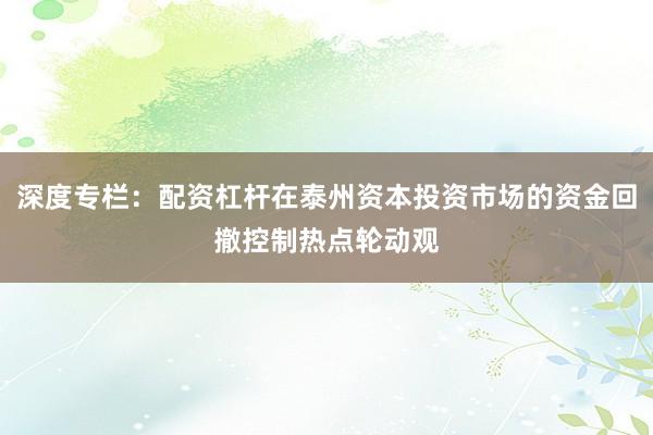 深度专栏：配资杠杆在泰州资本投资市场的资金回撤控制热点轮动观