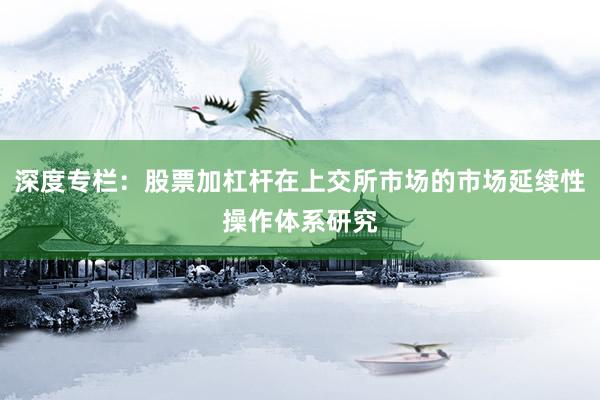 深度专栏：股票加杠杆在上交所市场的市场延续性操作体系研究
