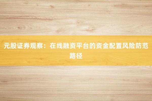 元股证券观察：在线融资平台的资金配置风险防范路径
