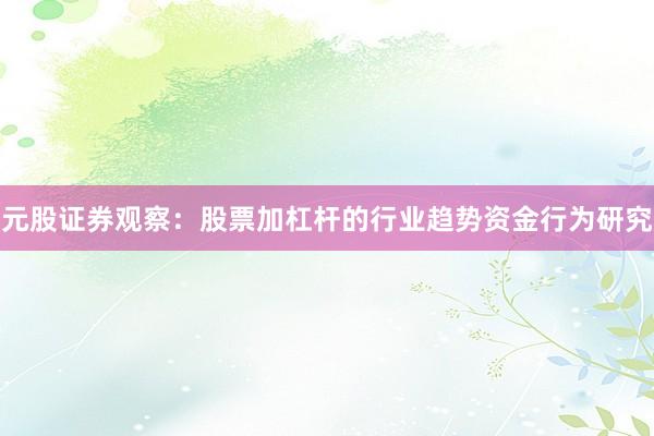 元股证券观察：股票加杠杆的行业趋势资金行为研究