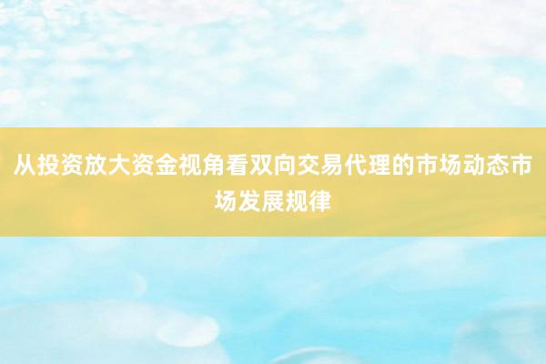 从投资放大资金视角看双向交易代理的市场动态市场发展规律