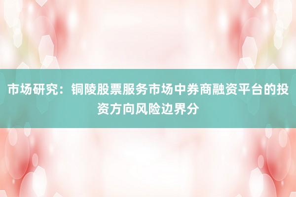 市场研究：铜陵股票服务市场中券商融资平台的投资方向风险边界分