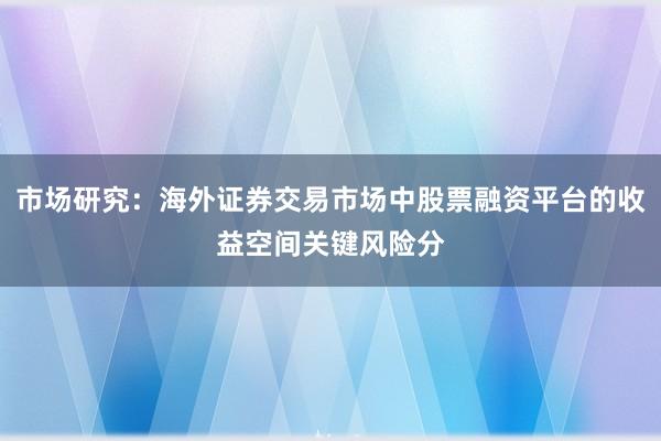 市场研究：海外证券交易市场中股票融资平台的收益空间关键风险分