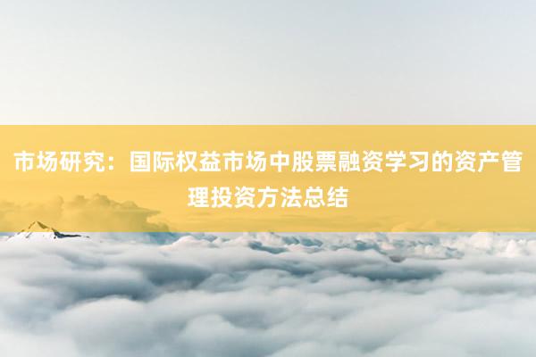 市场研究：国际权益市场中股票融资学习的资产管理投资方法总结