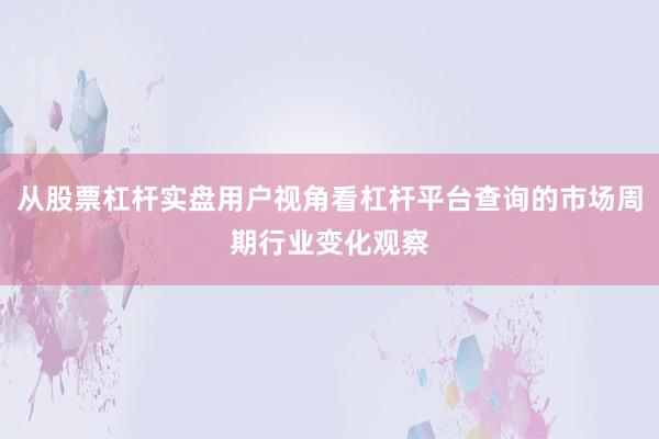 从股票杠杆实盘用户视角看杠杆平台查询的市场周期行业变化观察