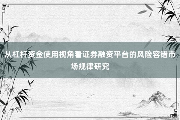 从杠杆资金使用视角看证券融资平台的风险容错市场规律研究