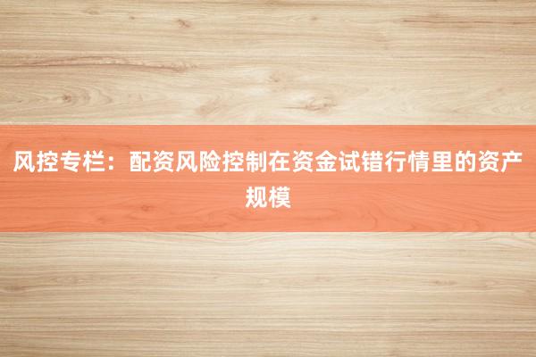 风控专栏：配资风险控制在资金试错行情里的资产规模