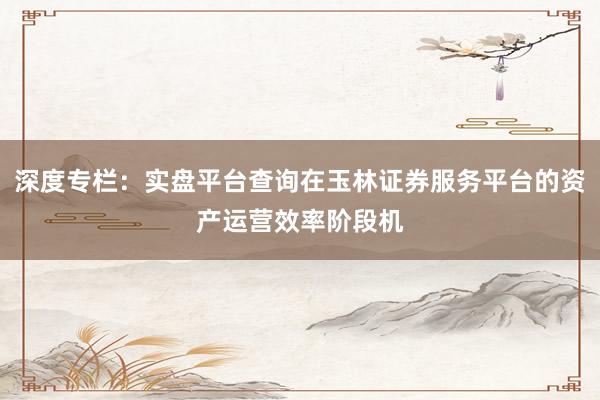 深度专栏：实盘平台查询在玉林证券服务平台的资产运营效率阶段机
