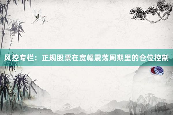 风控专栏:正规股票在宽幅震荡周期里的仓位控制