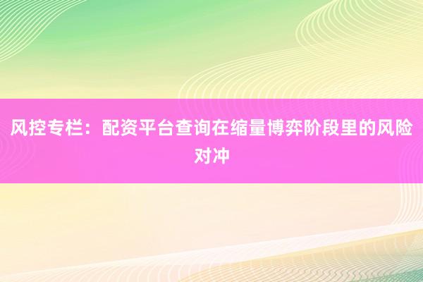 风控专栏:配资平台查询在缩量博弈阶段里的风险对冲