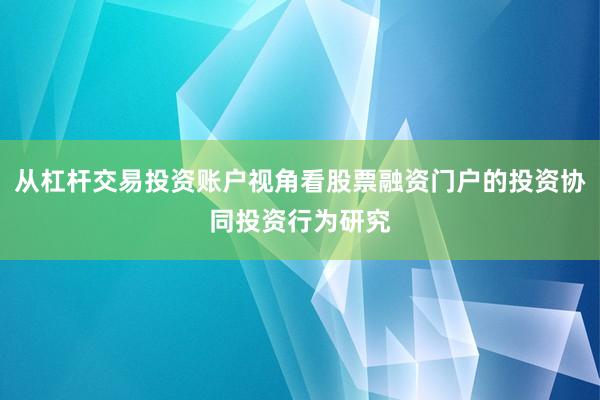 从杠杆交易投资账户视角看股票融资门户的投资协同投资行为研究