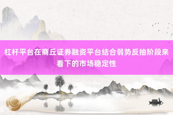杠杆平台在商丘证券融资平台结合弱势反抽阶段来看下的市场稳定性