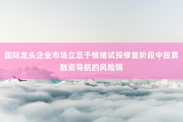 国际龙头企业市场立足于情绪试探修复阶段中股票融资导航的风险隔