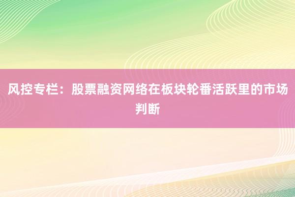 风控专栏:股票融资网络在板块轮番活跃里的市场判断