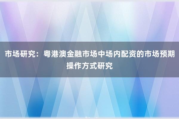 市场研究:粤港澳金融市场中场内配资的市场预期操作方式研究